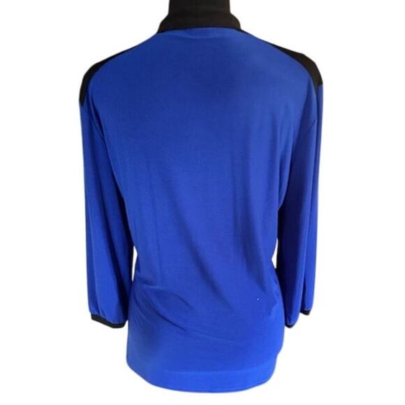 Rendezvous Contrast-Trim Split-Neck Tunic Top, Cobalt/Black, Size Large - Picture 3 of 5